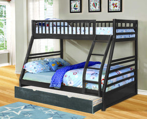 78.75" X 42.5-57.25" X 65" Grey Manufactured Wood and  Solid Wood Twin or Full Bunk Bed with Matching Trundle