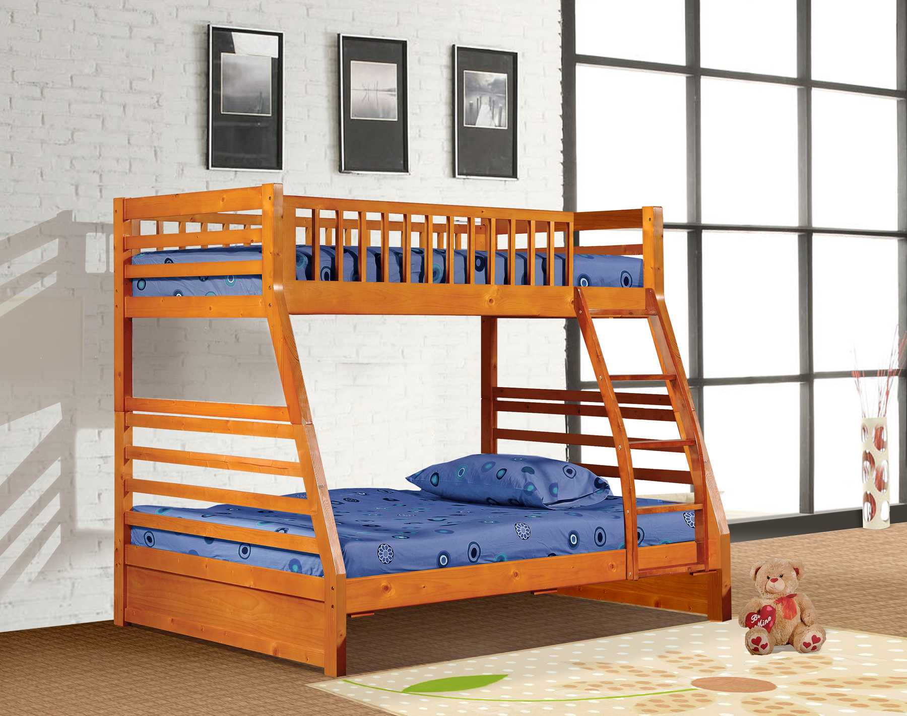 78.75" X 42.5-57.25" X 65" Oak Manufactured Wood and  Solid Wood Twin or Full Bunk Bed