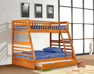 78.75" X 42.5-57.25" X 65" Oak Manufactured Wood and  Solid Wood Twin or Full Bunk Bed with Matching Trundle