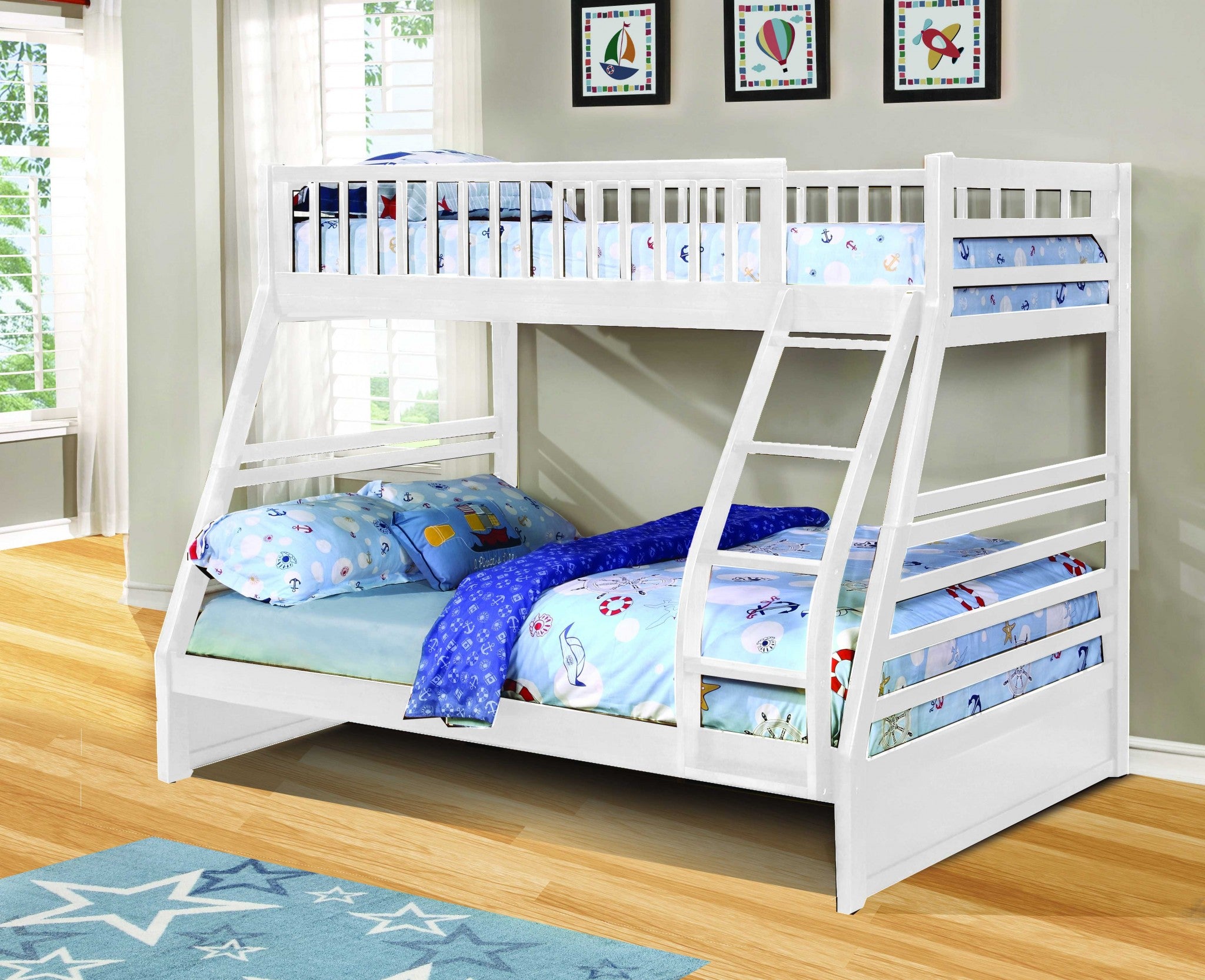 78.75" X 42.5-57.25" X 65" White Manufactured Wood and  Solid Wood Twin or Full Bunk Bed
