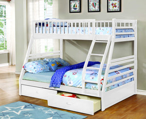 78.75" X 42.5-57.25" X 65" White Manufactured Wood and  Solid Wood Twin or Full Bunk Bed with 2 Drawers