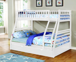 78.75" X 42.5-57.25" X 65" White Manufactured Wood and  Solid Wood Twin or Full Bunk Bed with Matching Trundle