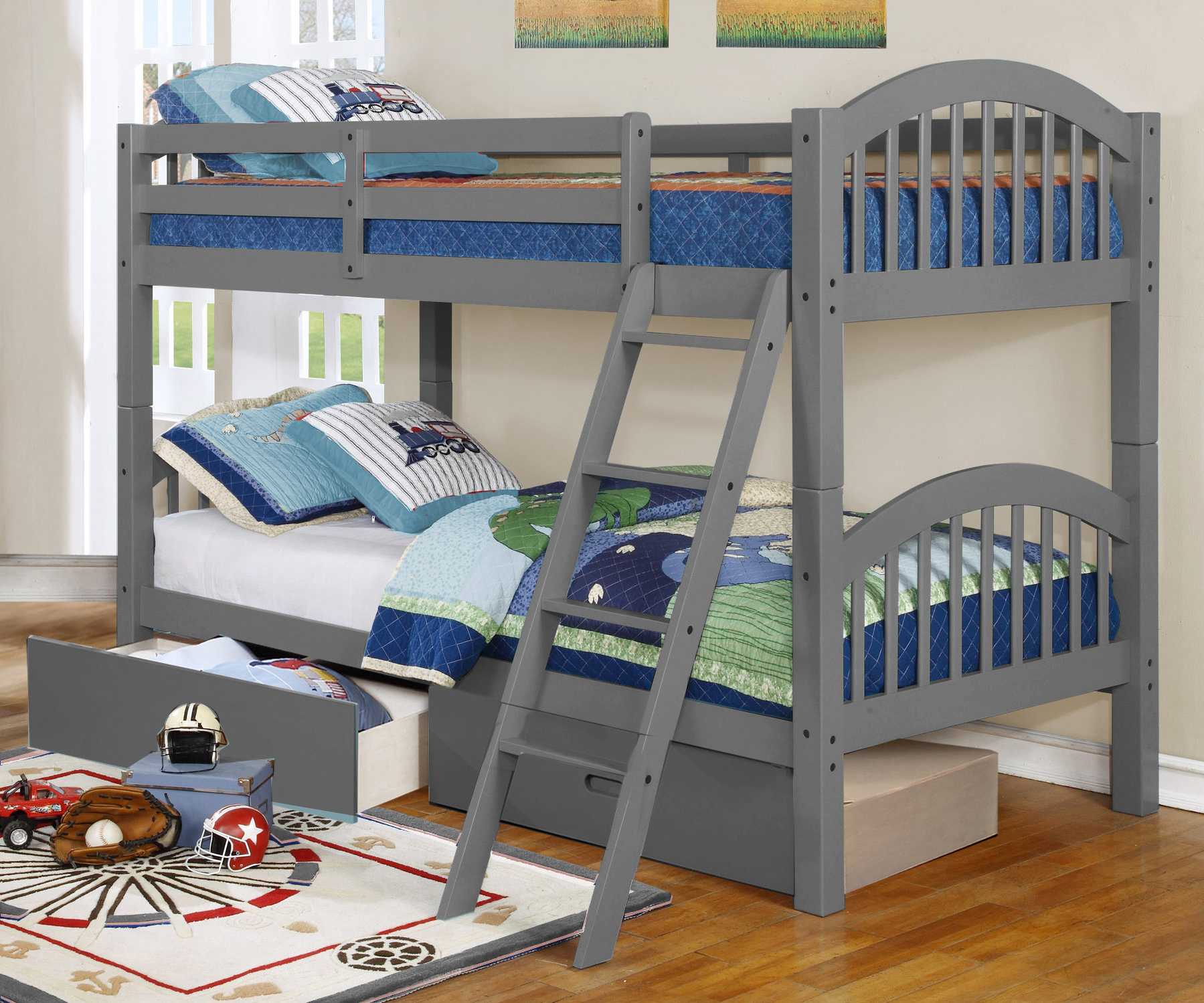 81.25" X 42.5" X 62.5" Grey Solid and Manufactured Wood Twin or Twin  Arched Wood Bunk Bed with 2 Drawers