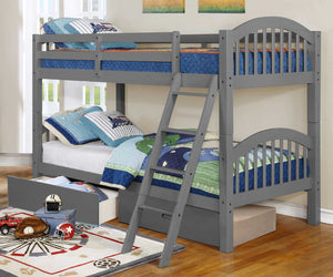 81.25" X 42.5" X 62.5" Grey Solid and Manufactured Wood Twin or Twin  Arched Wood Bunk Bed with 2 Drawers