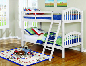 81.25" X 42.5" X 62.5" White Solid and Manufactured Wood Twin or Twin Arched Wood Bunk Bed
