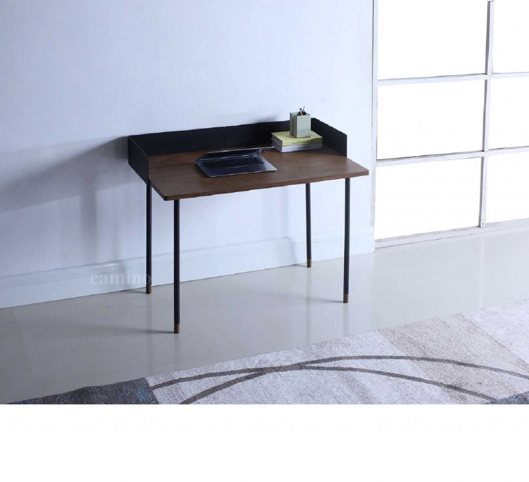 83.6" x 83.6" x 60" Walnut Veneer Steel Desk