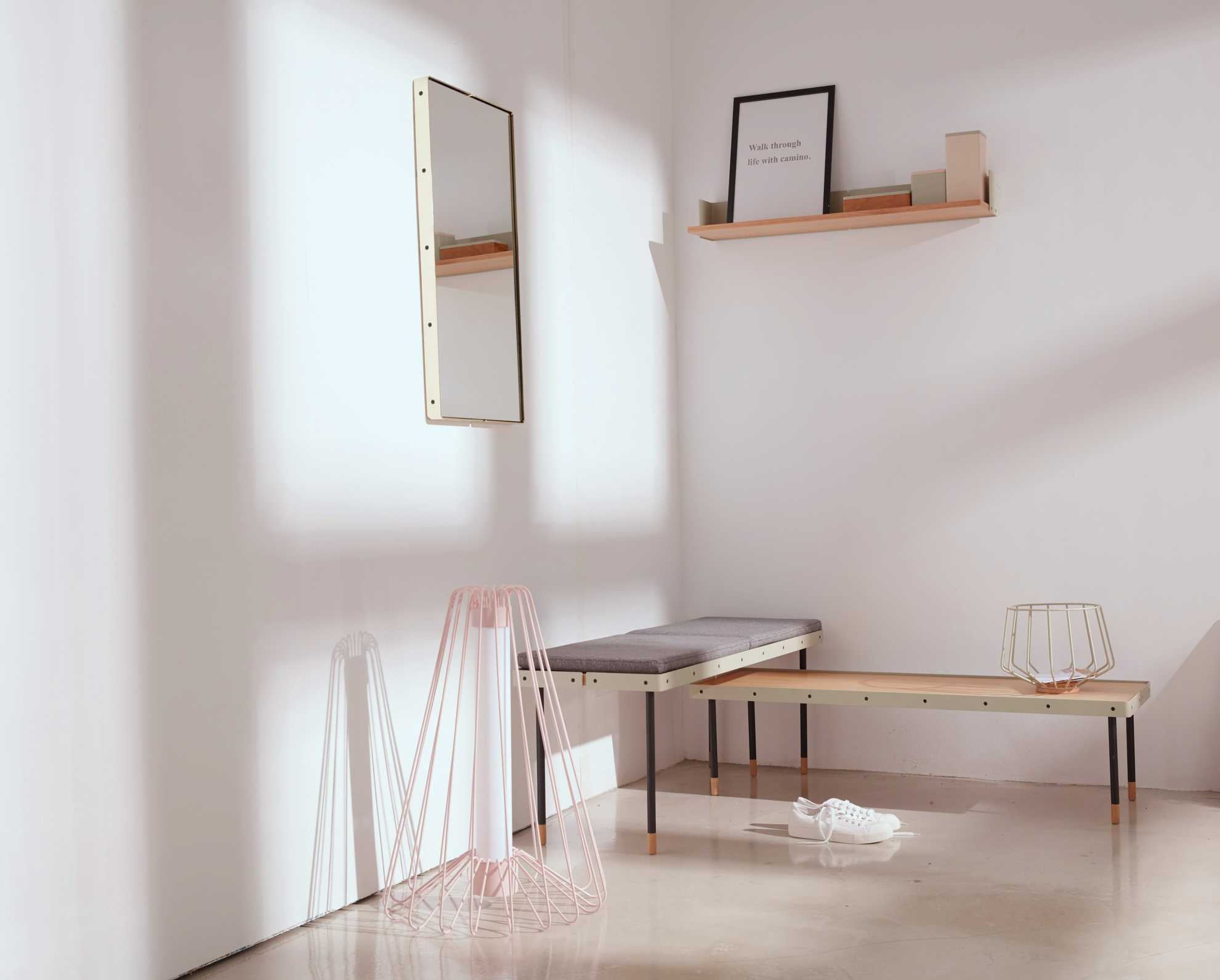 43.3" x 43.3" x 40" Beige Veneer  Bench