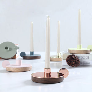 13" x 4.9" x 13" Pink Steel Wood Candle Holder