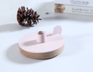 13" x 4.9" x 13" Pink Steel Wood Candle Holder