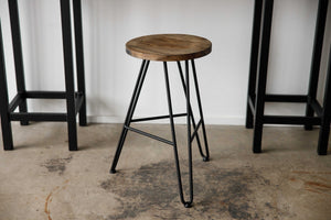 24" Round Charcoal Brown Ash Wood And Steel Bar Stool