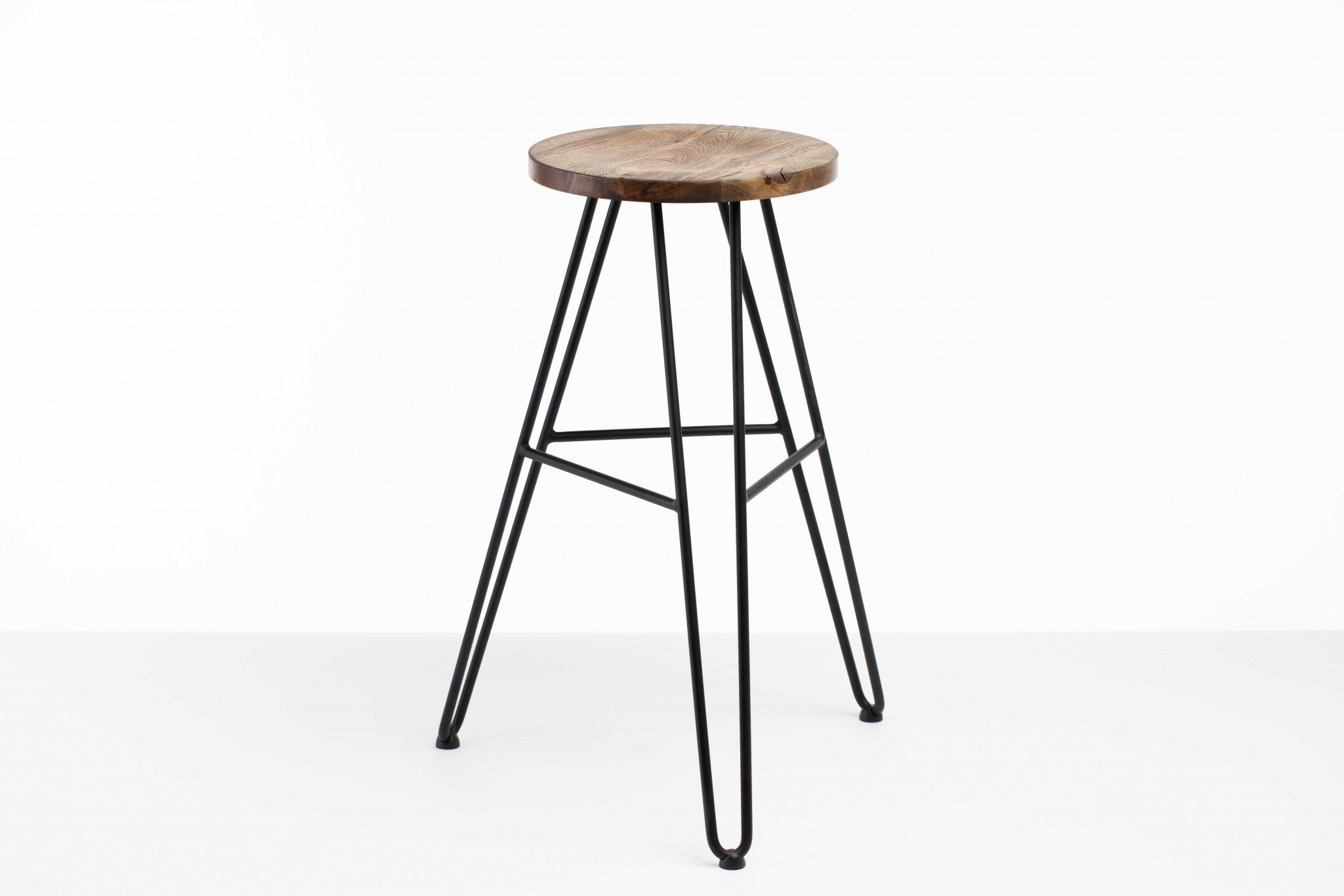 30" Round Charcoal Brown Ash Wood And Steel Bar Stool