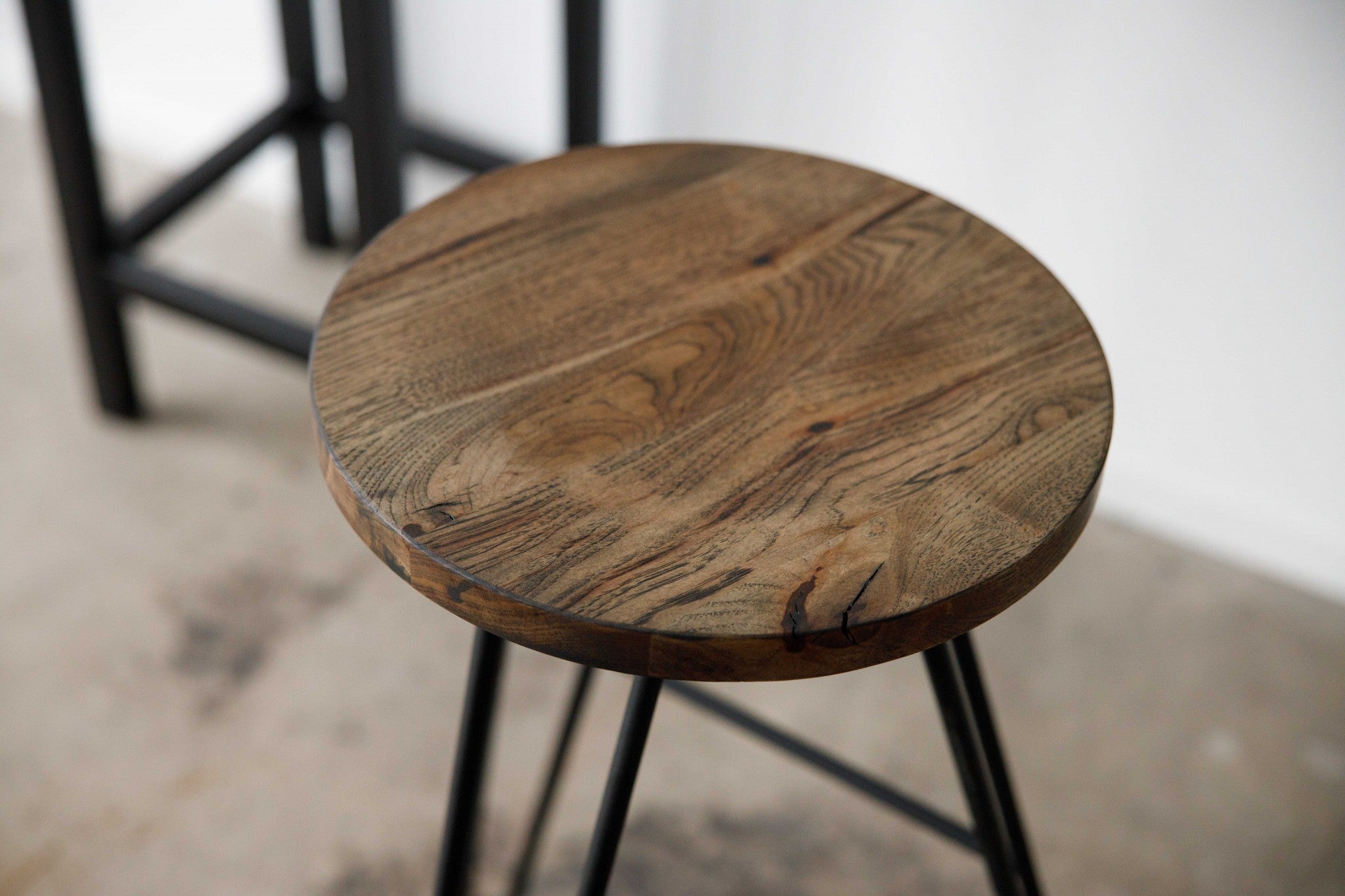 30" Round Charcoal Brown Ash Wood And Steel Bar Stool