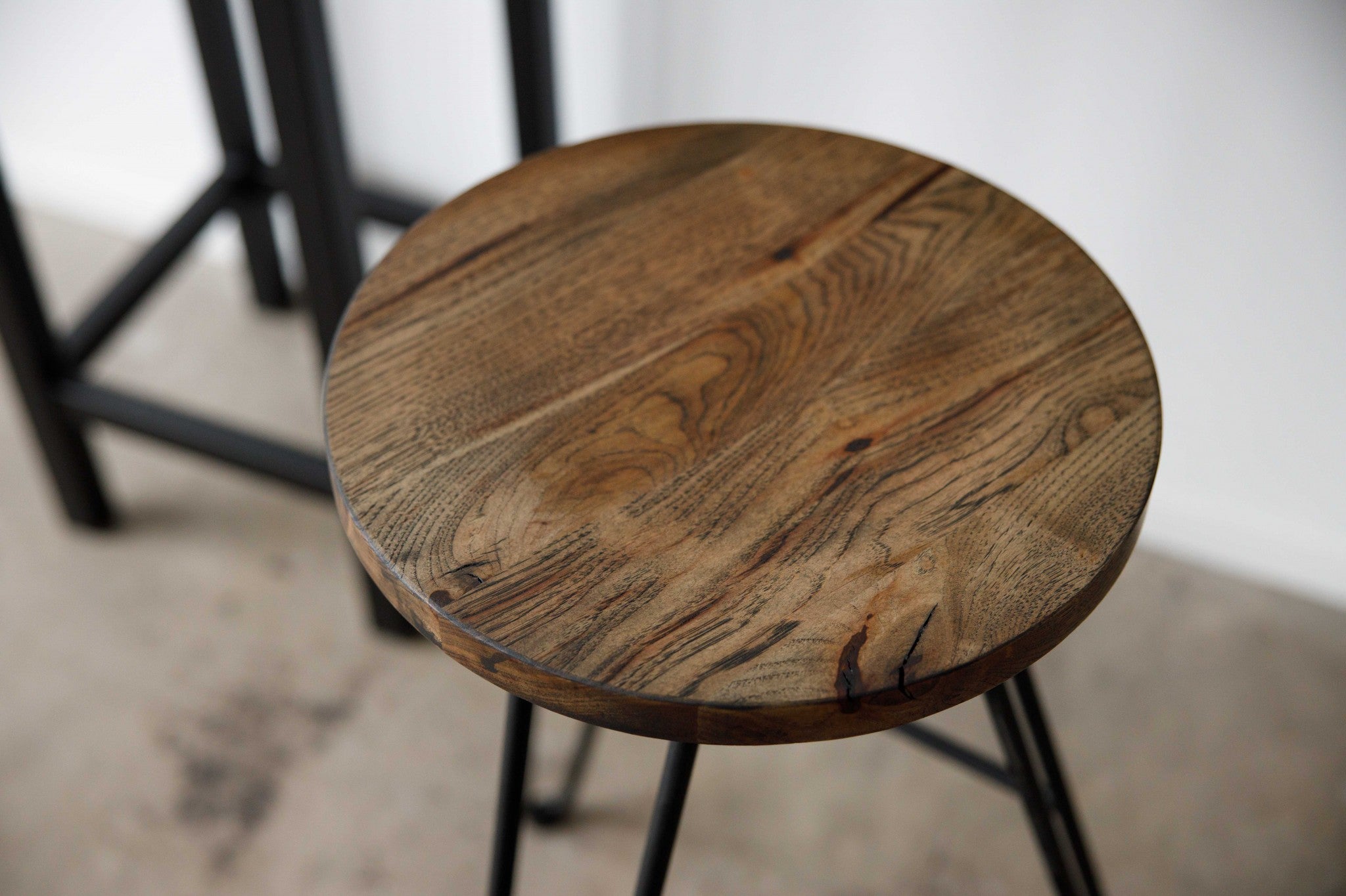 30" Round Charcoal Brown Ash Wood And Steel Bar Stool
