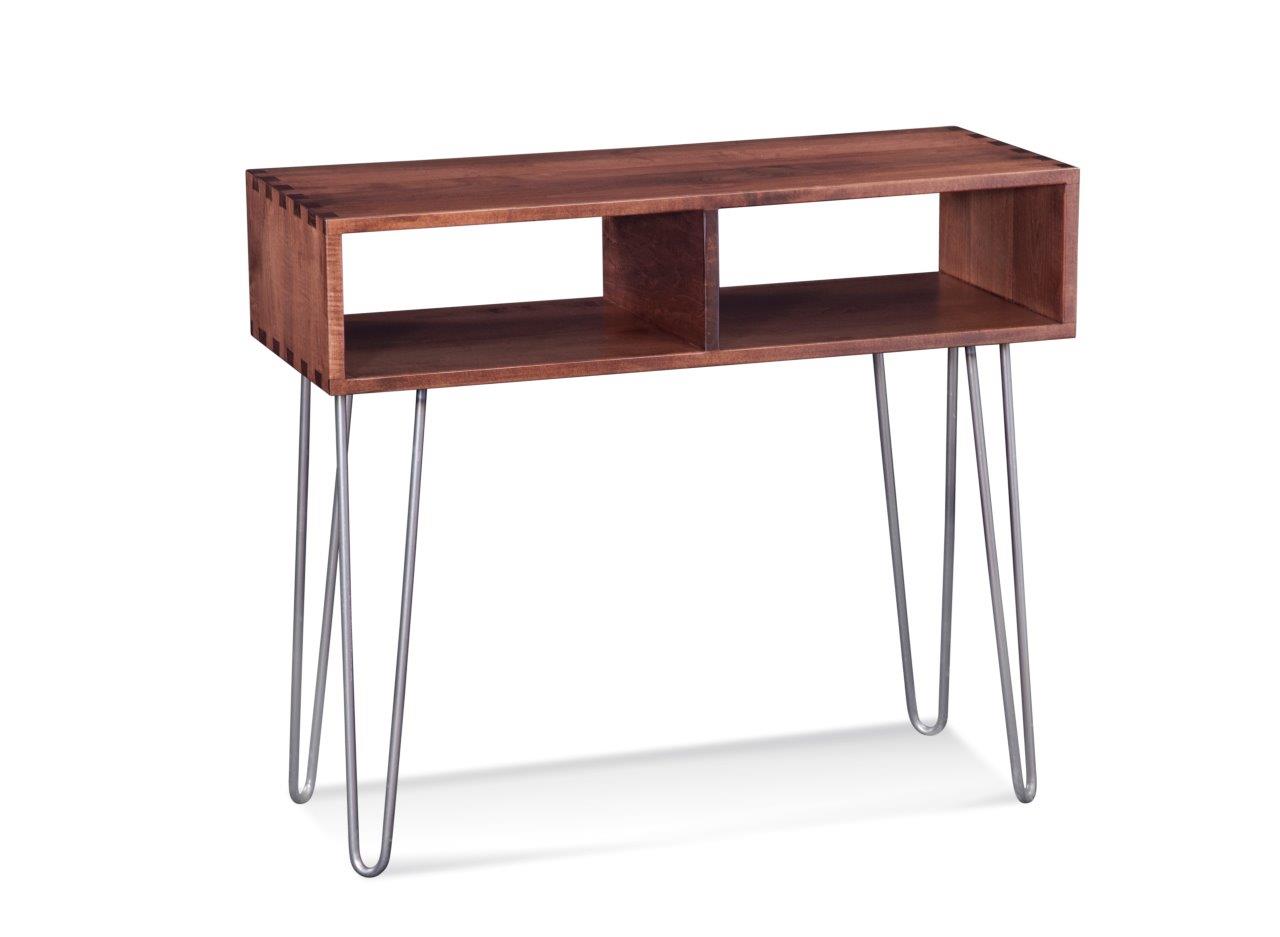 Retro Industrial Style Deep Maple And Steel Console Table
