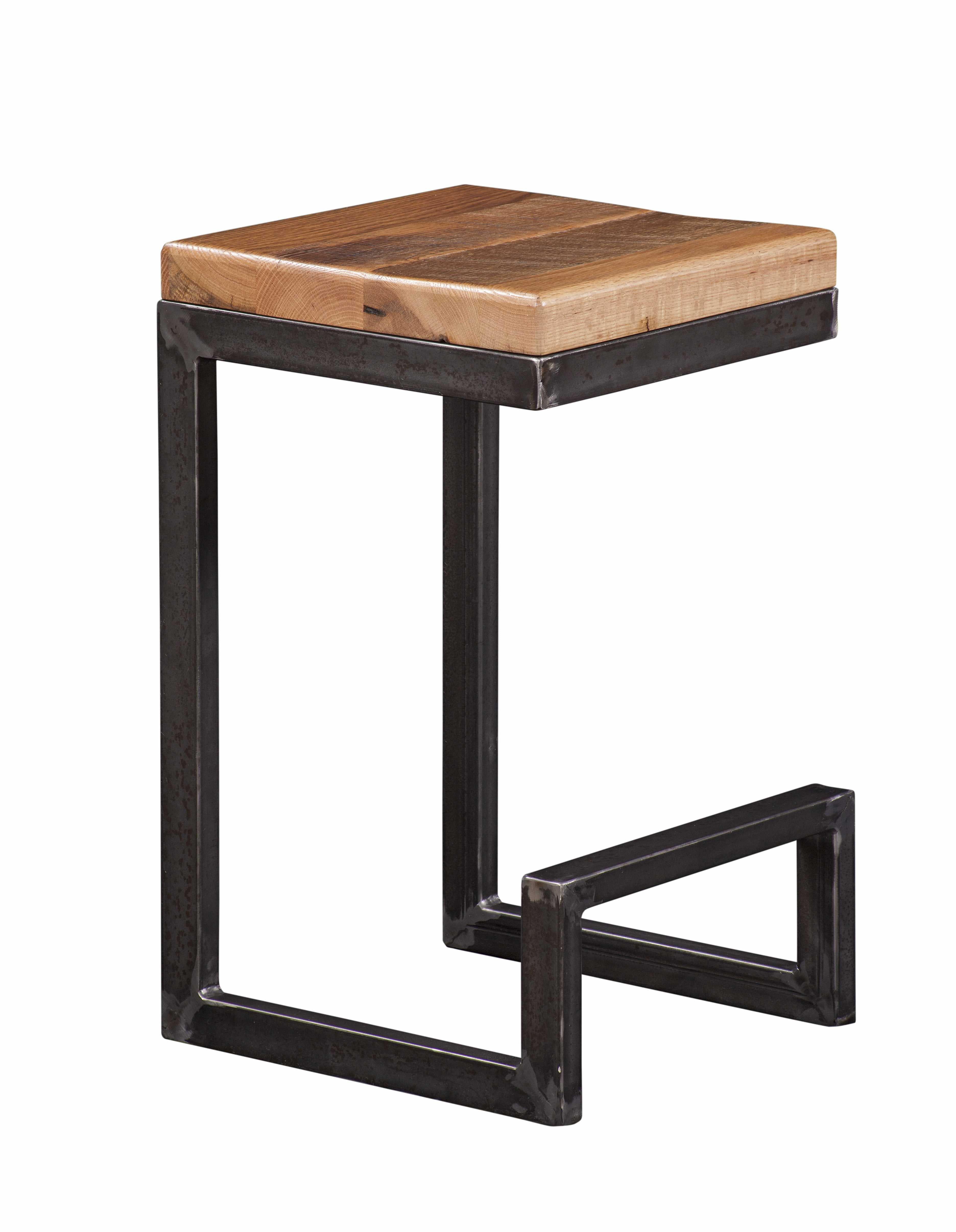 30" Natural Reclaimed Oak And Black Steel  Bar Stool