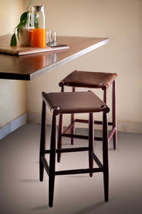 17" X 15.5" X 25.5" Brown  Wood Leather Counter Stool