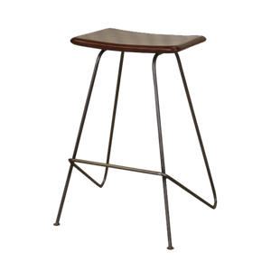 17.2" X 16" X 25" Brown & Black Iron Leather Counter Stool