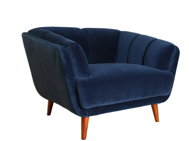 Blue Velvet Finish Blake Chair with Solid Wood Walnut Fluted Legs