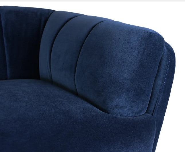 Blue Velvet Finish Blake Chair with Solid Wood Walnut Fluted Legs