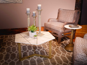 36" X 31" X 18" Antique Brass Iron Marble Coffee Table