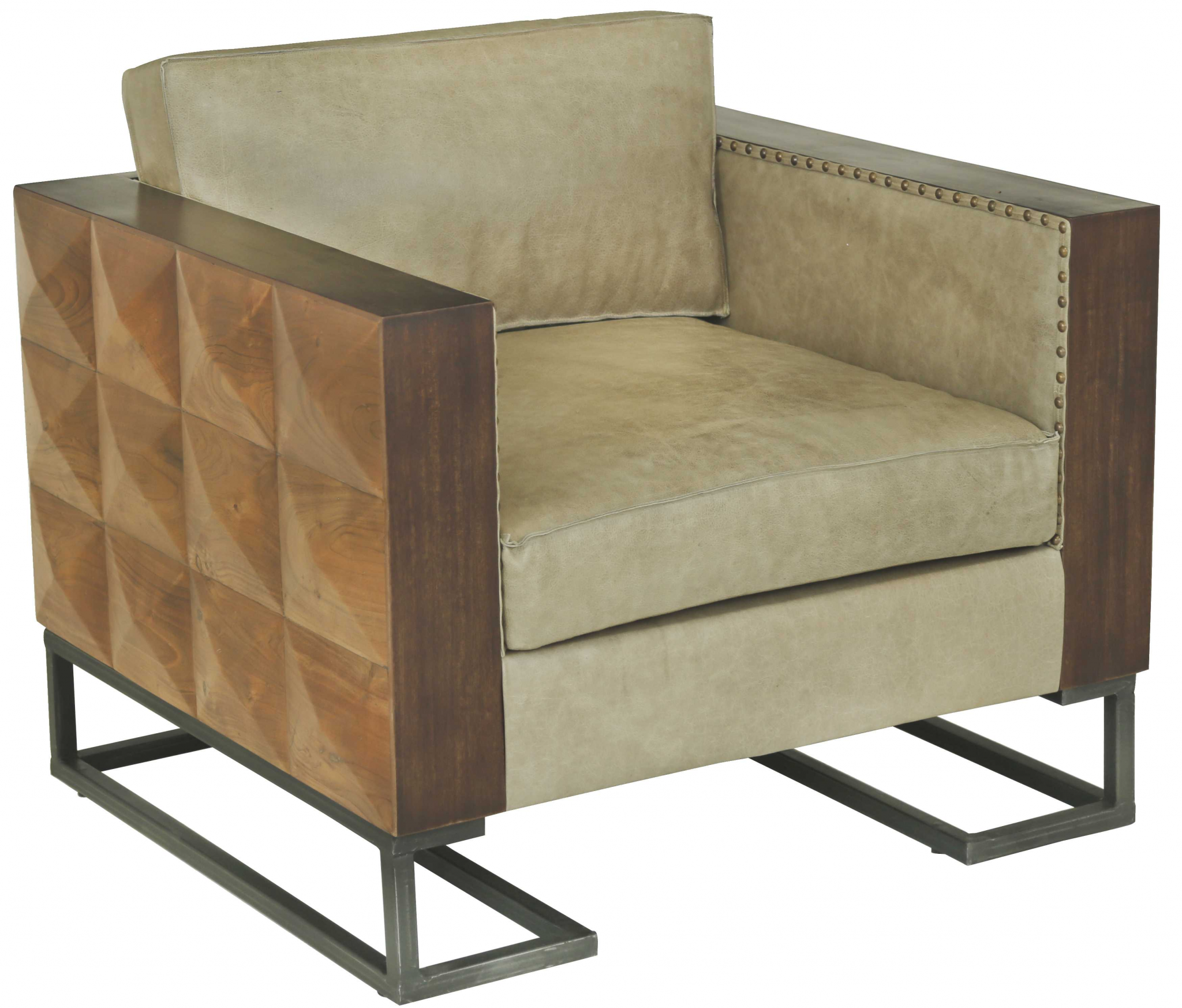 36.4" X 33.2" X 27" Black And Brown Iron Wood Leather Accent Chair