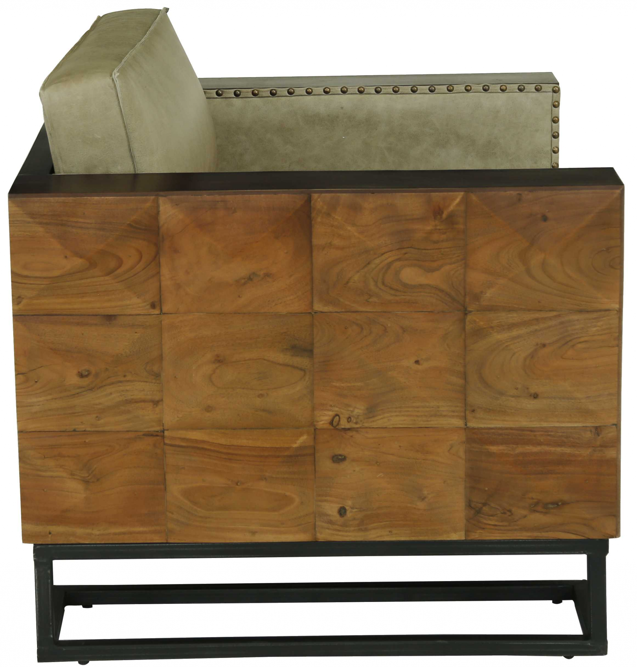 36.4" X 33.2" X 27" Black And Brown Iron Wood Leather Accent Chair