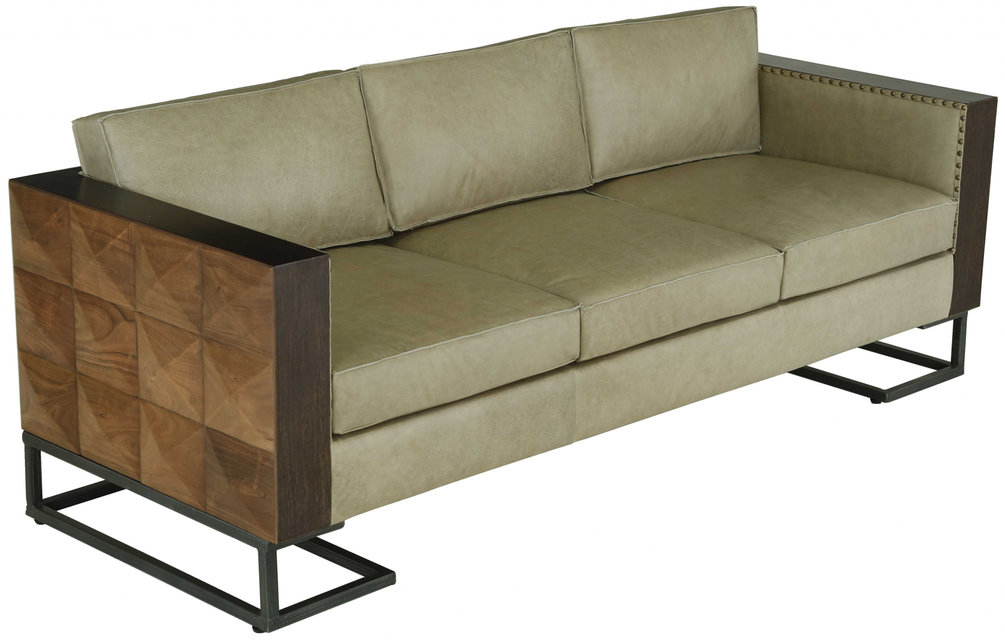 84" X 33" X 27" Black And Brown Iron Wood Leather Sofa