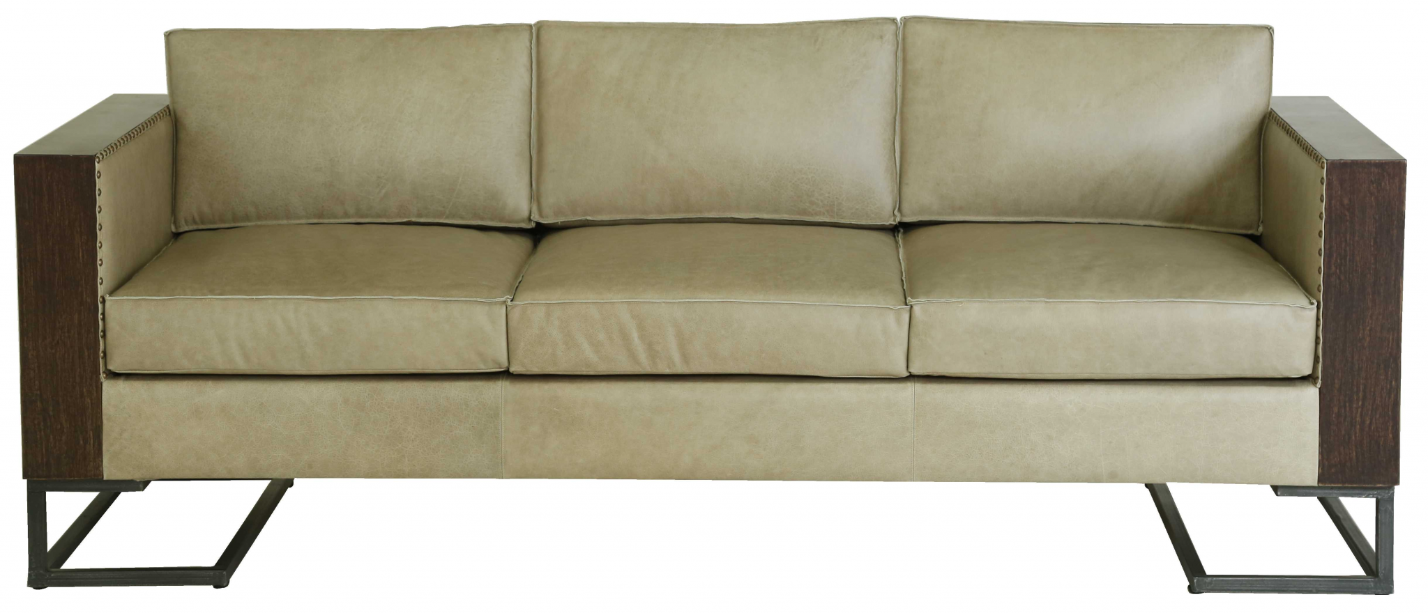84" X 33" X 27" Black And Brown Iron Wood Leather Sofa