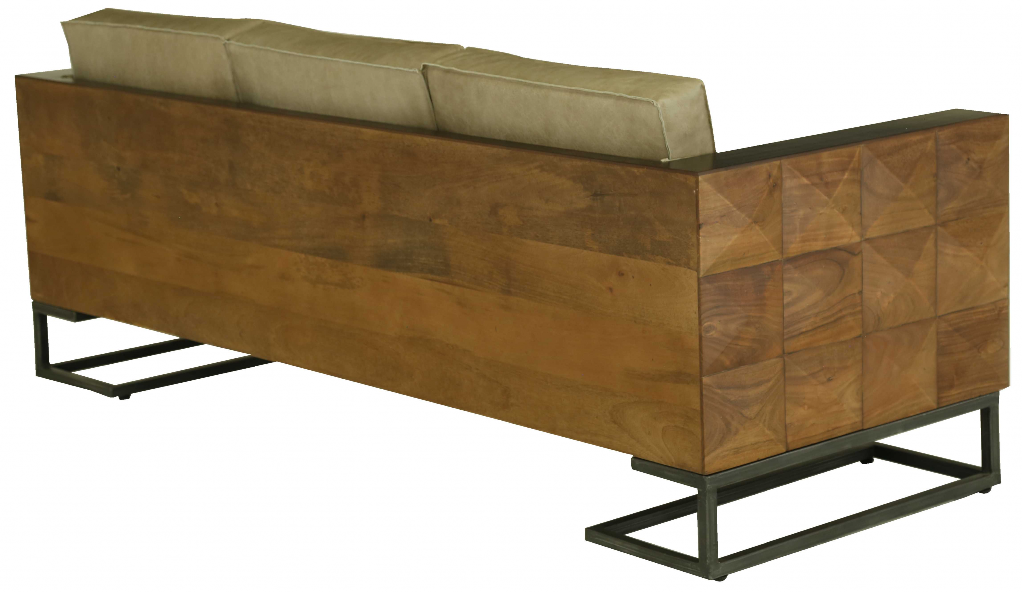 84" X 33" X 27" Black And Brown Iron Wood Leather Sofa