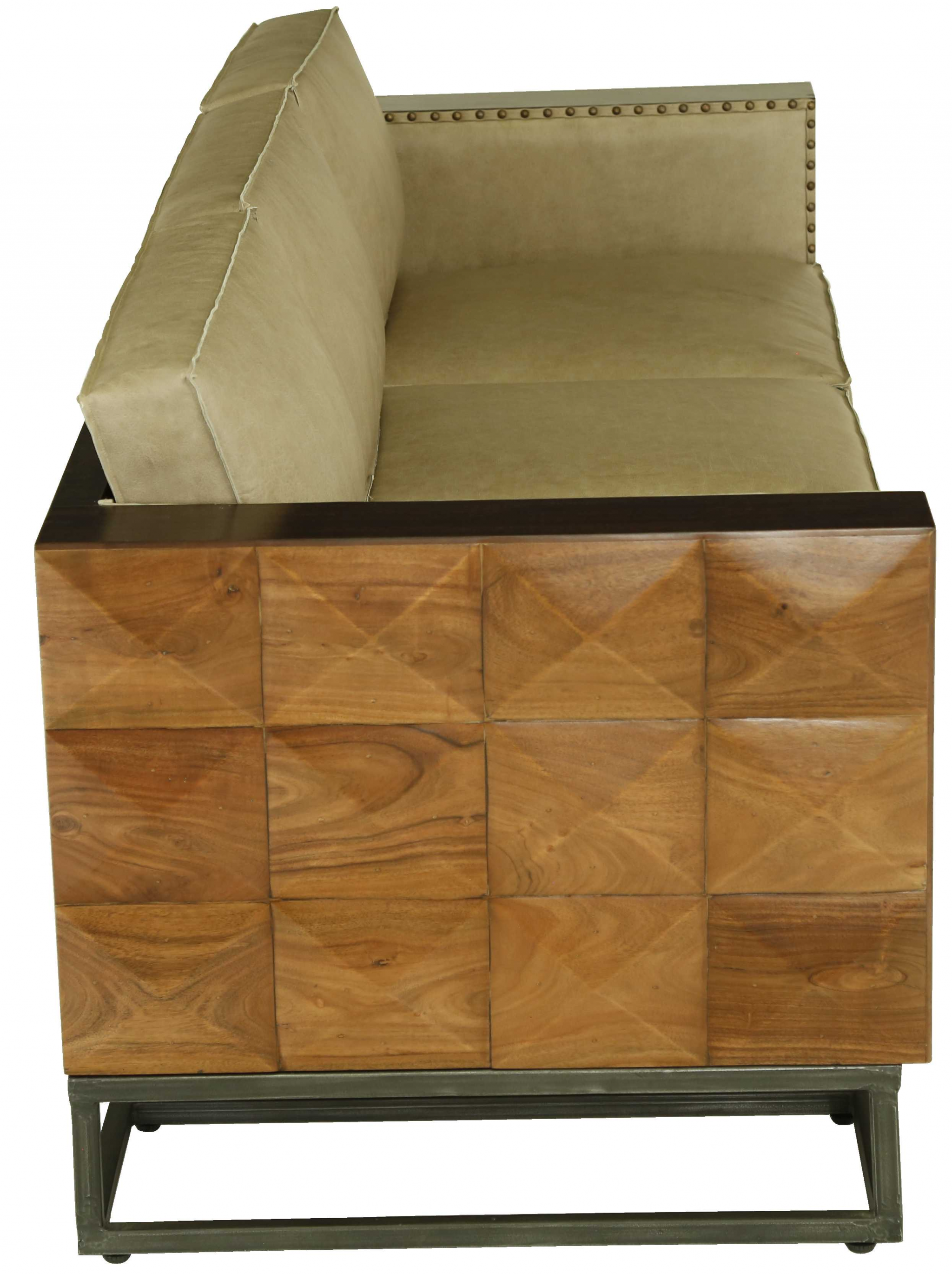 84" X 33" X 27" Black And Brown Iron Wood Leather Sofa