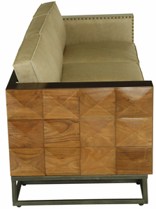84" X 33" X 27" Black And Brown Iron Wood Leather Sofa