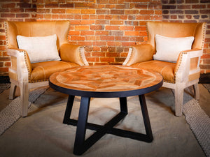 36" X 36" X 18" Brown & Black Iron Wood Coffee Table