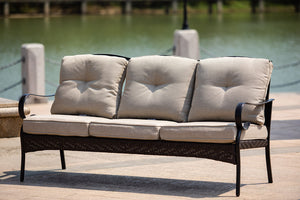 69" X 29" X 35" Black Steel Sofa with Beige Cushions