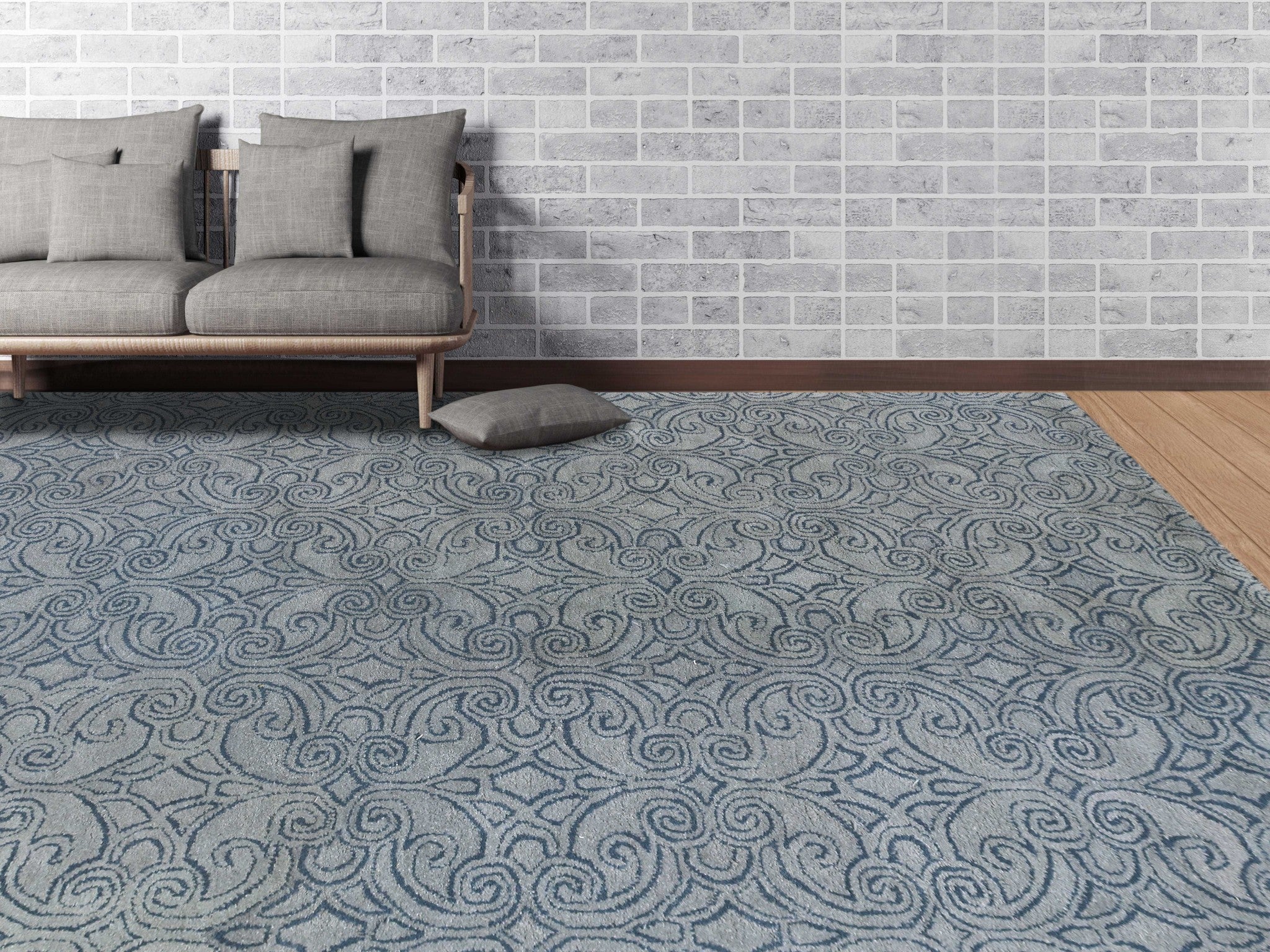 5" X8" X 0.5" Blue  Wool Area Rug