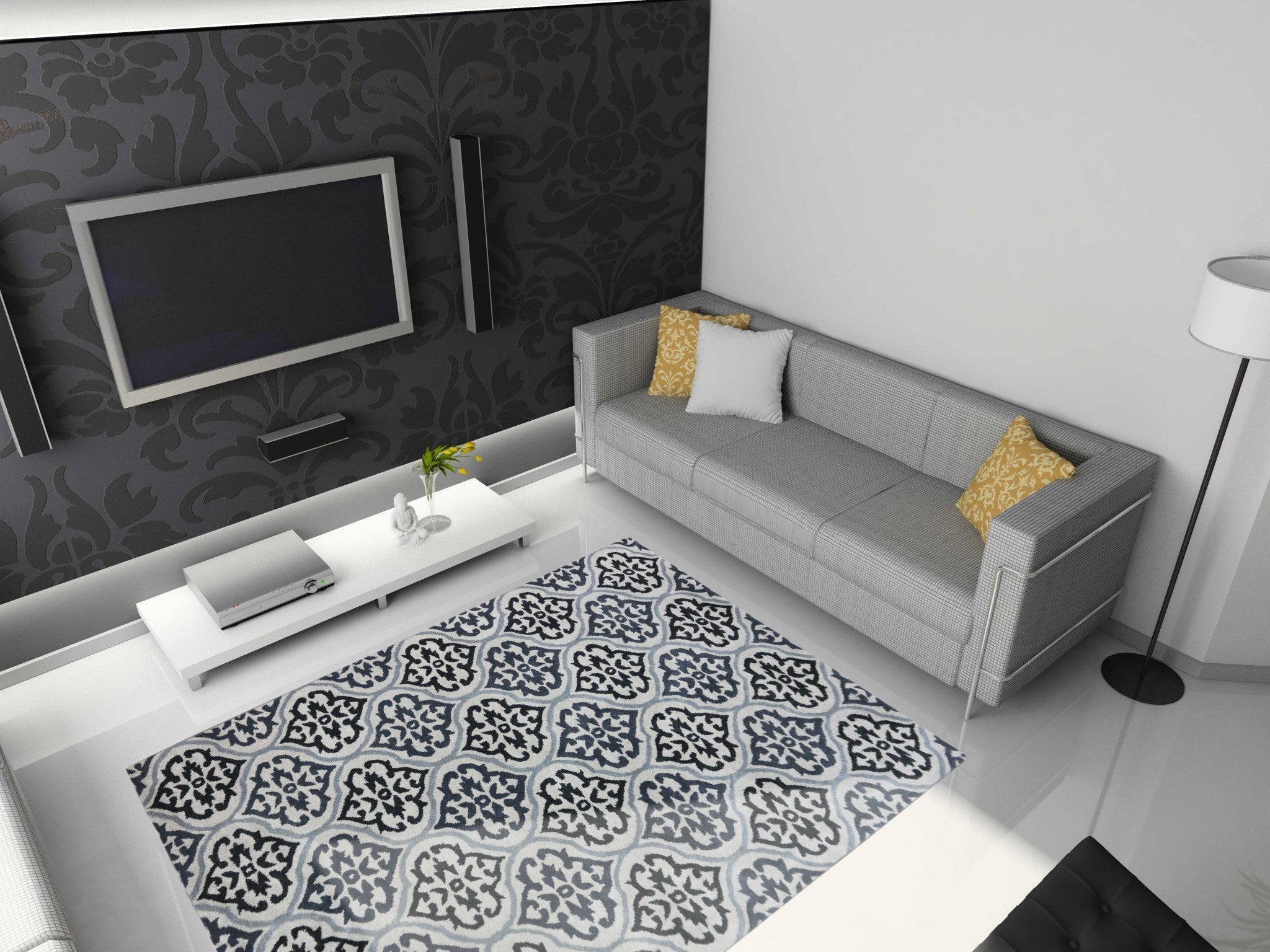 5" X8" X 0.5" Blue  Wool Area Rug