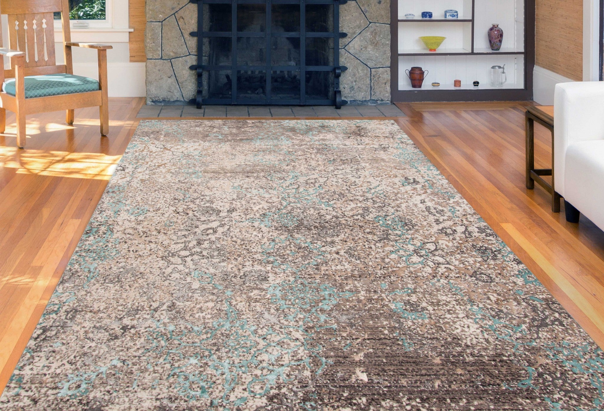 2.06" X8" X 0.38" Blue  Polyester Area Rug