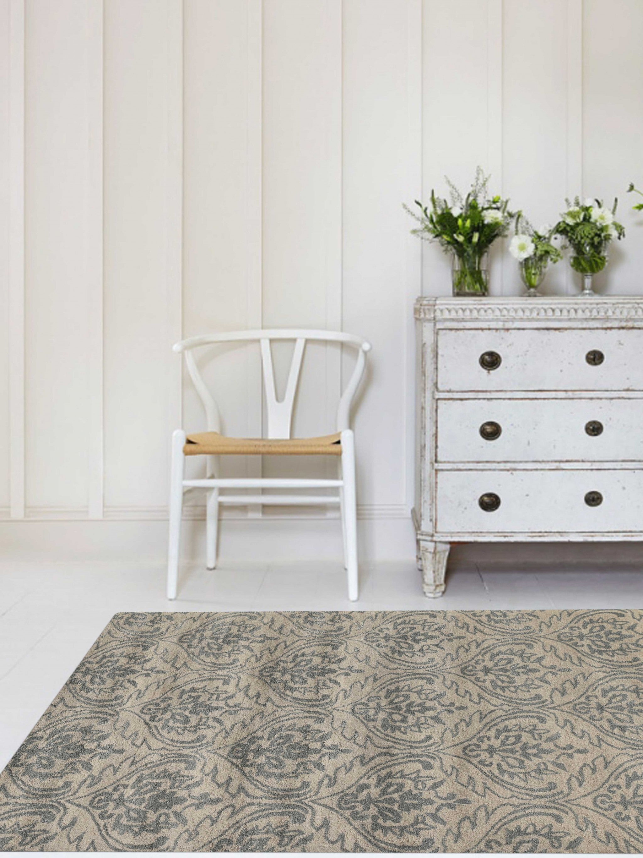 8" X10" X 0.5" Beige  Wool Area Rug