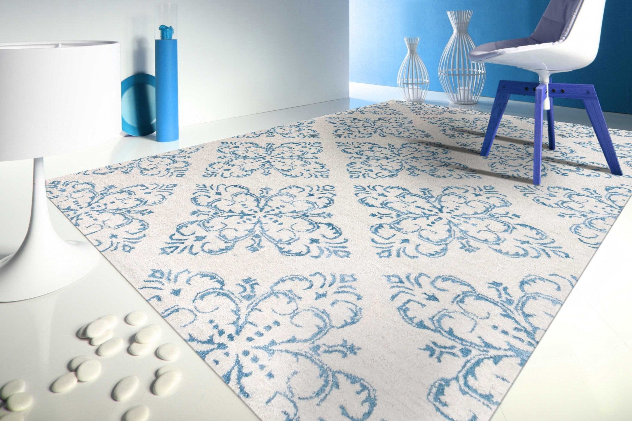 8" X10" X 0.5" Blue  Wool Area Rug