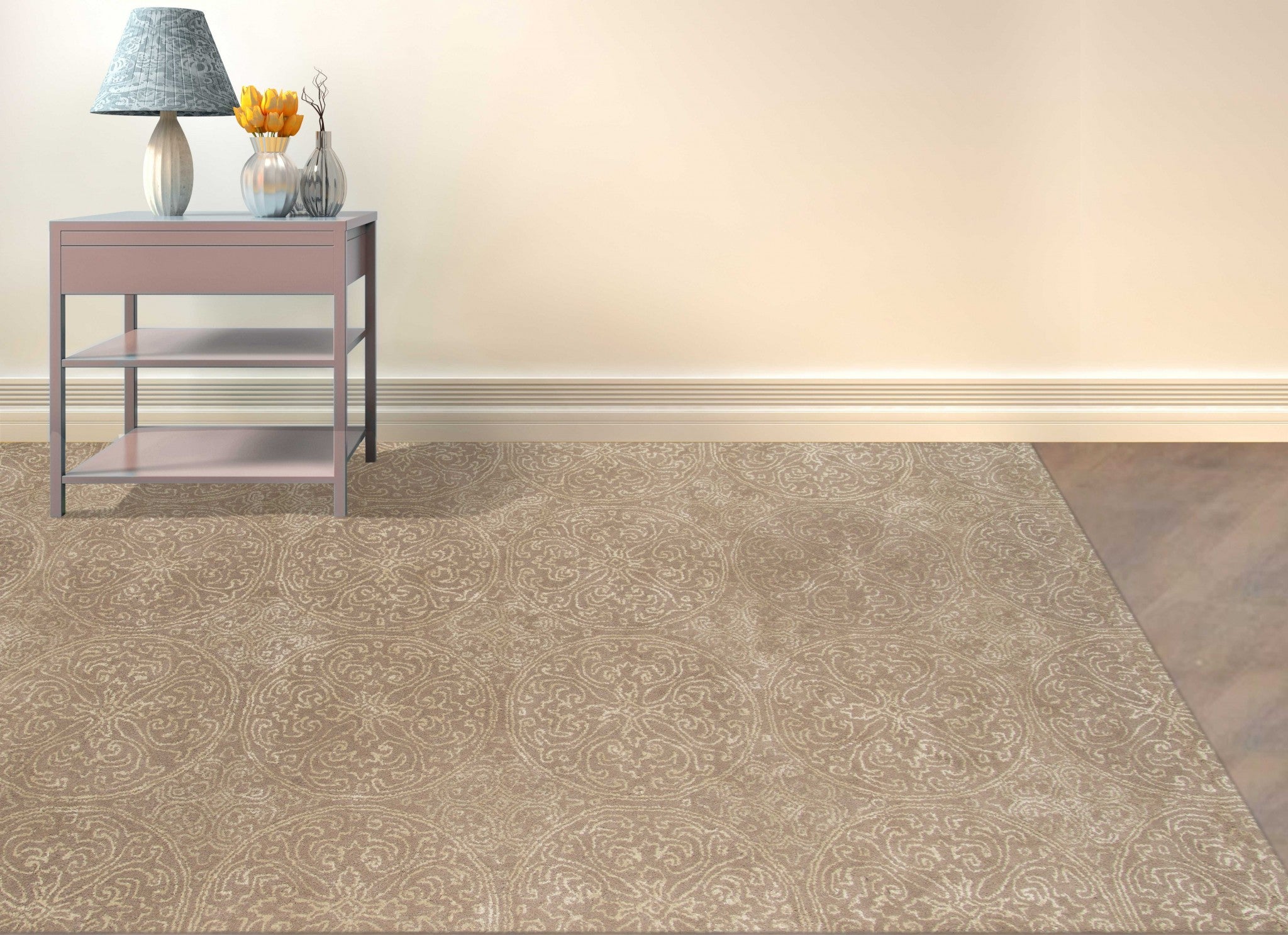 8" X11" X 0.5" Beige  Wool Area Rug