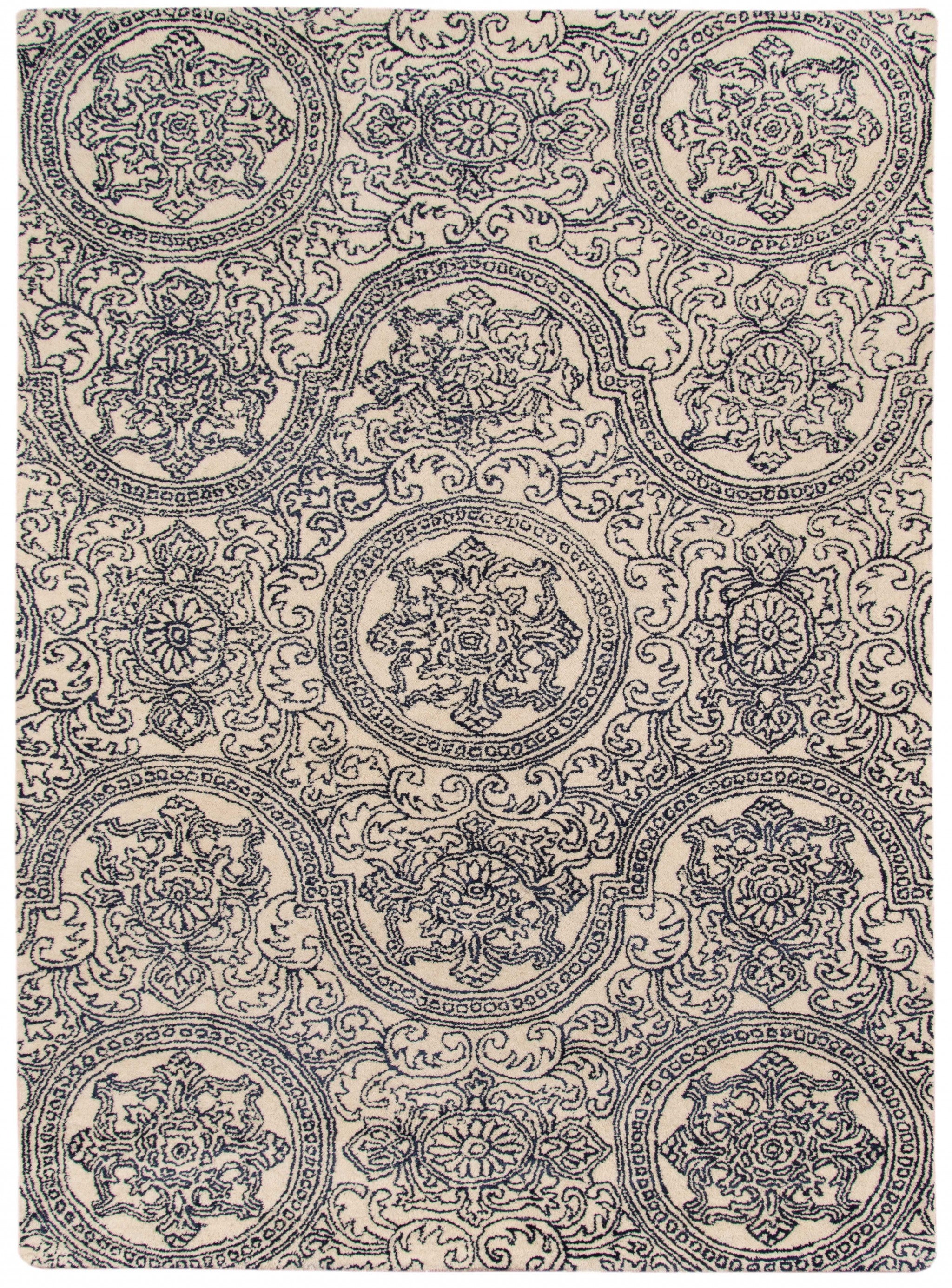 8" X11" X 0.5" Blue  Wool Area Rug