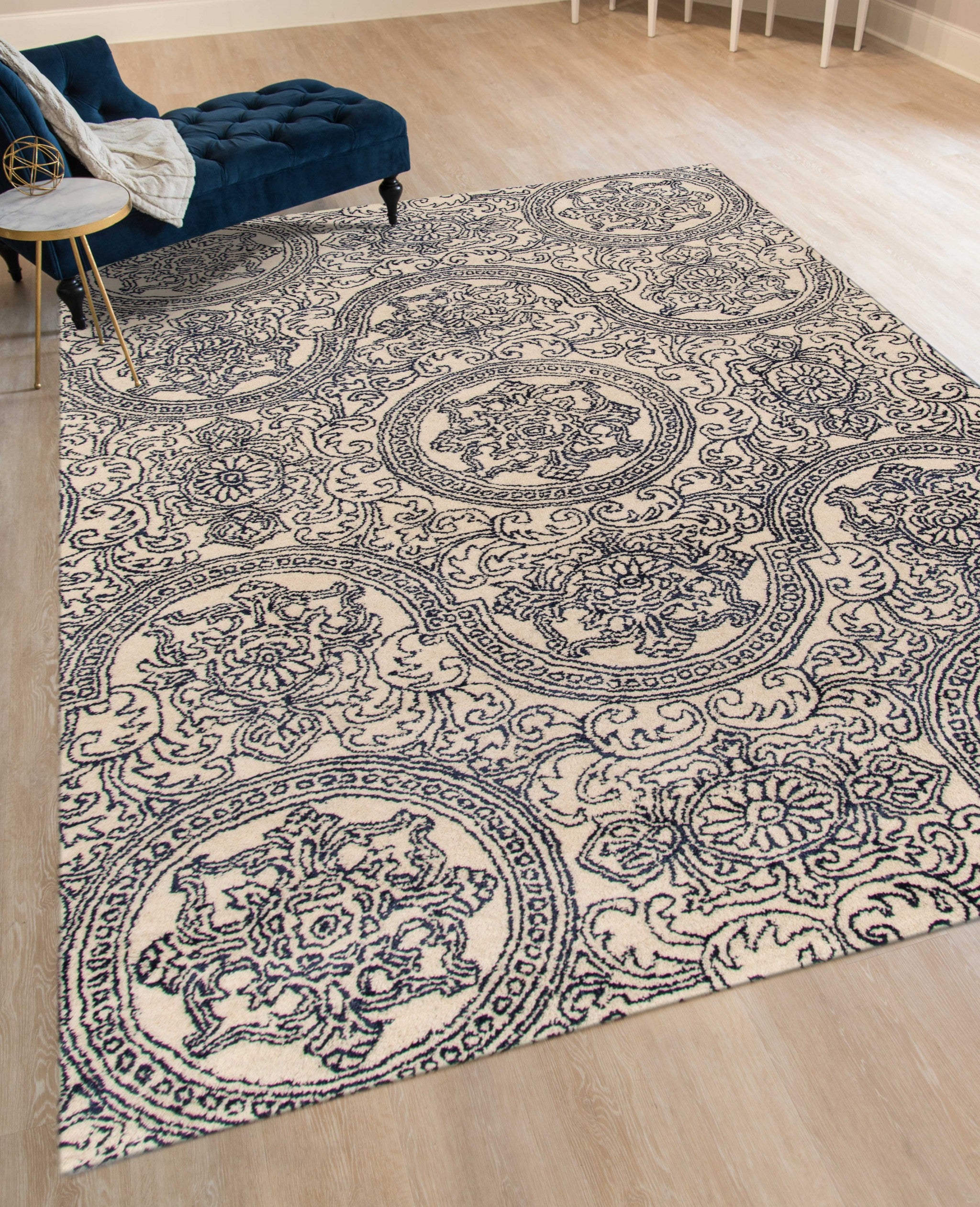 8" X11" X 0.5" Blue  Wool Area Rug