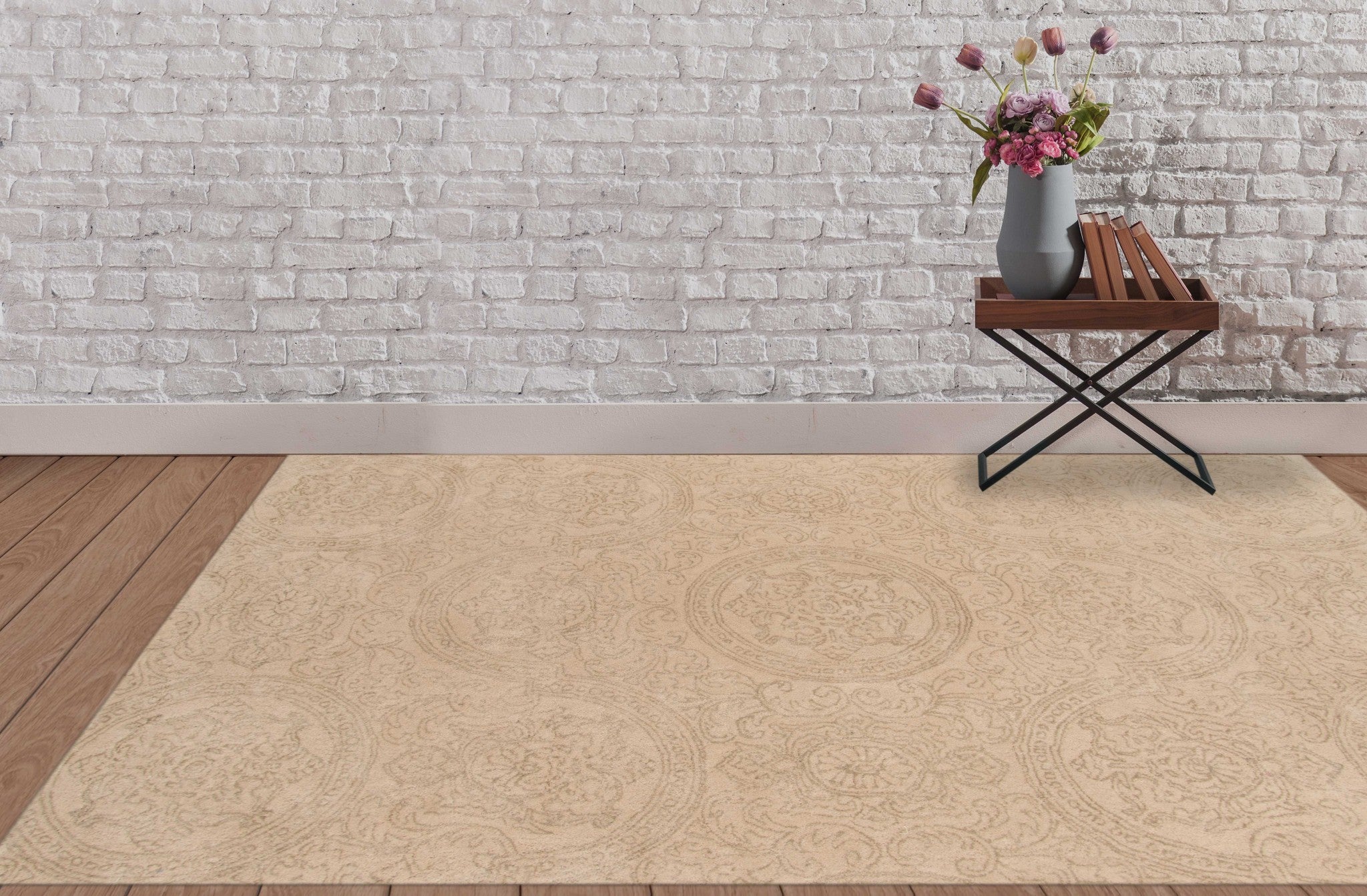 8" X11" X 0.5" Beige  Wool Area Rug