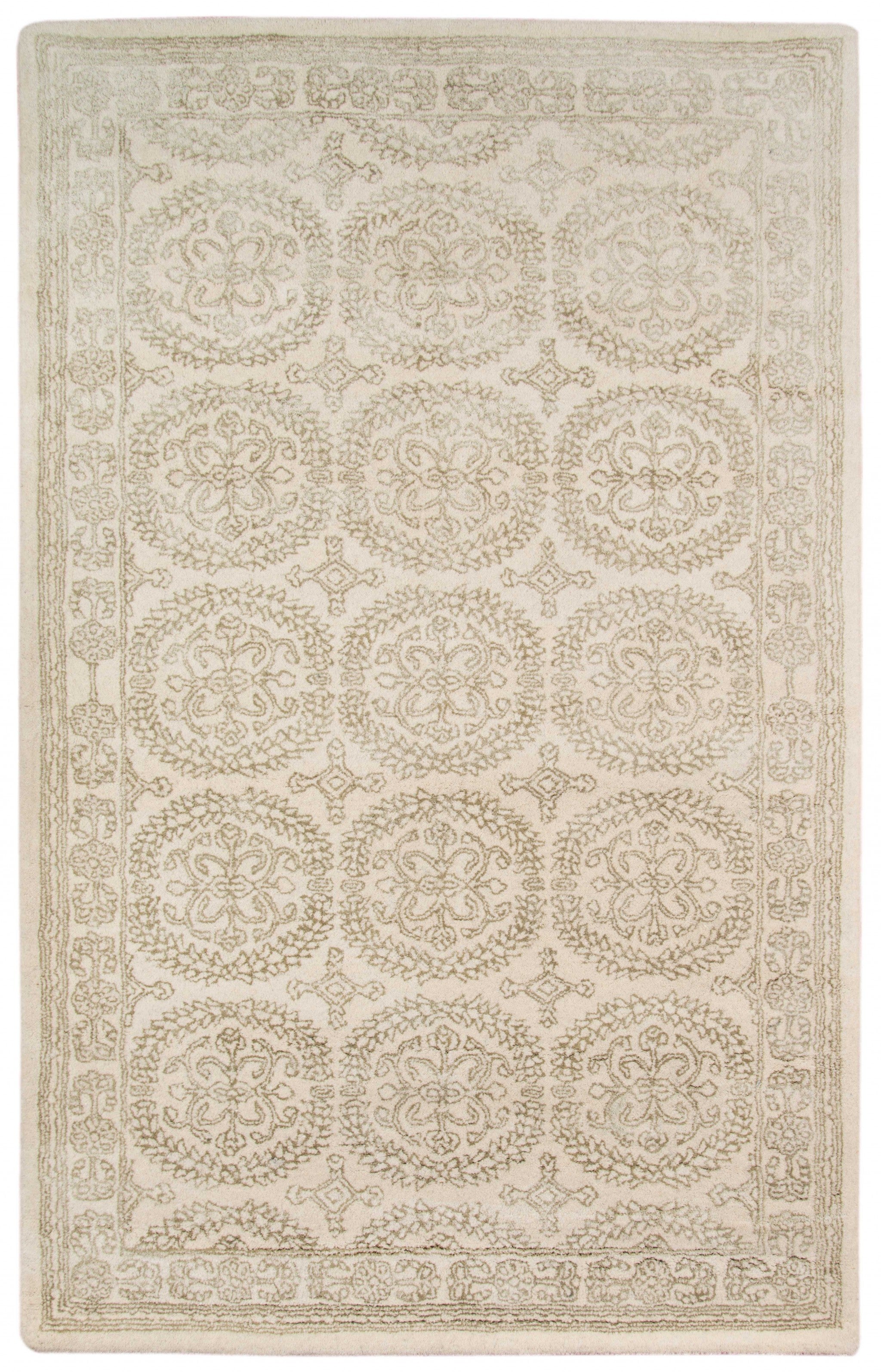 5" X8" X 0.5" Ivory/White  Wool Area Rug