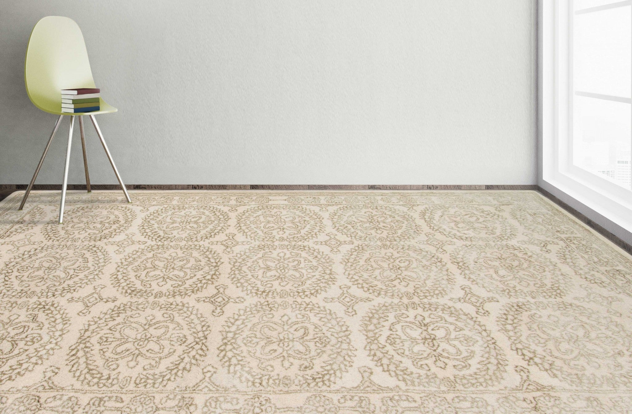 5" X8" X 0.5" Ivory/White  Wool Area Rug