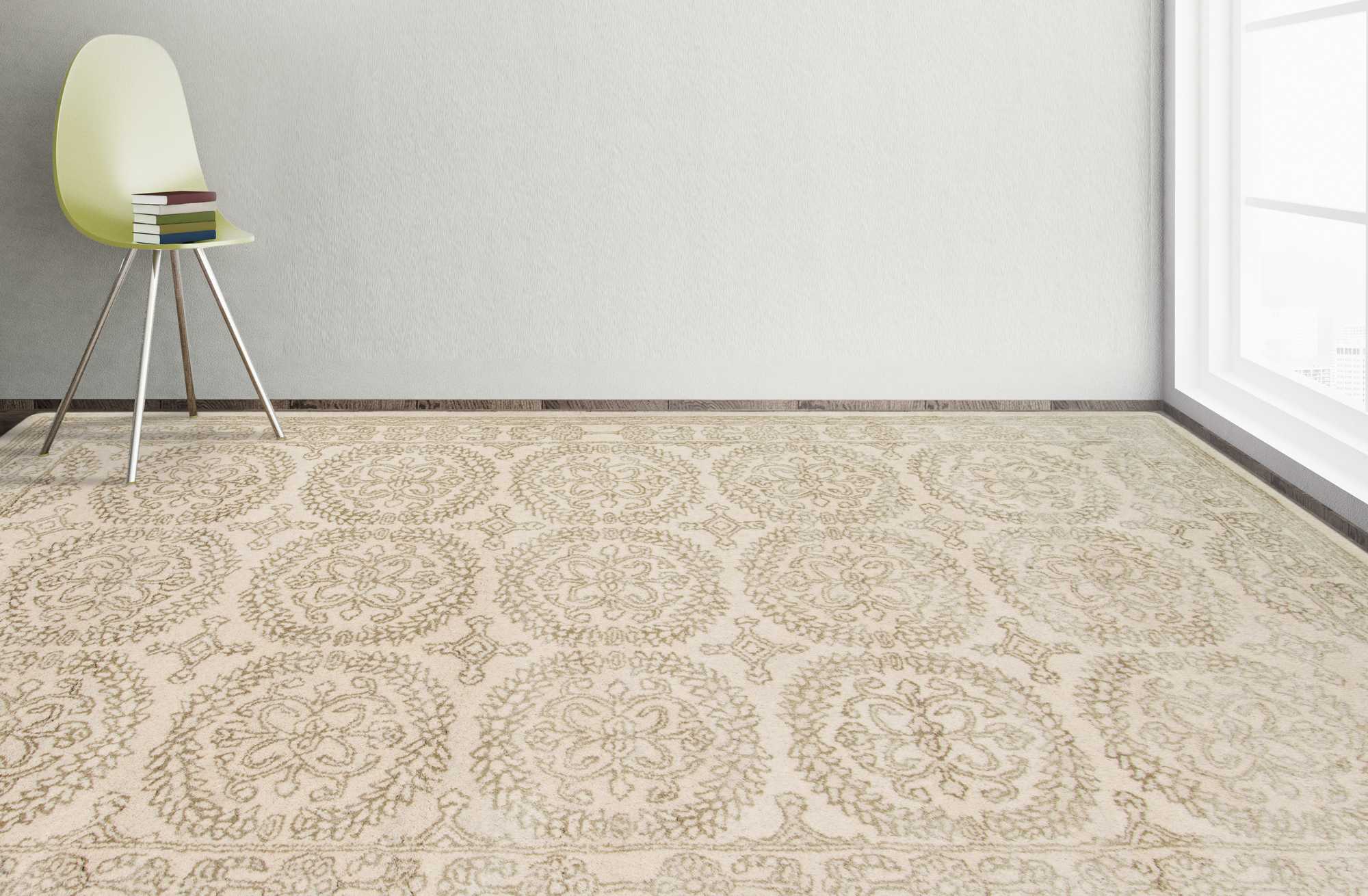 8" X11" X 0.5" Ivory/White  Wool Area Rug