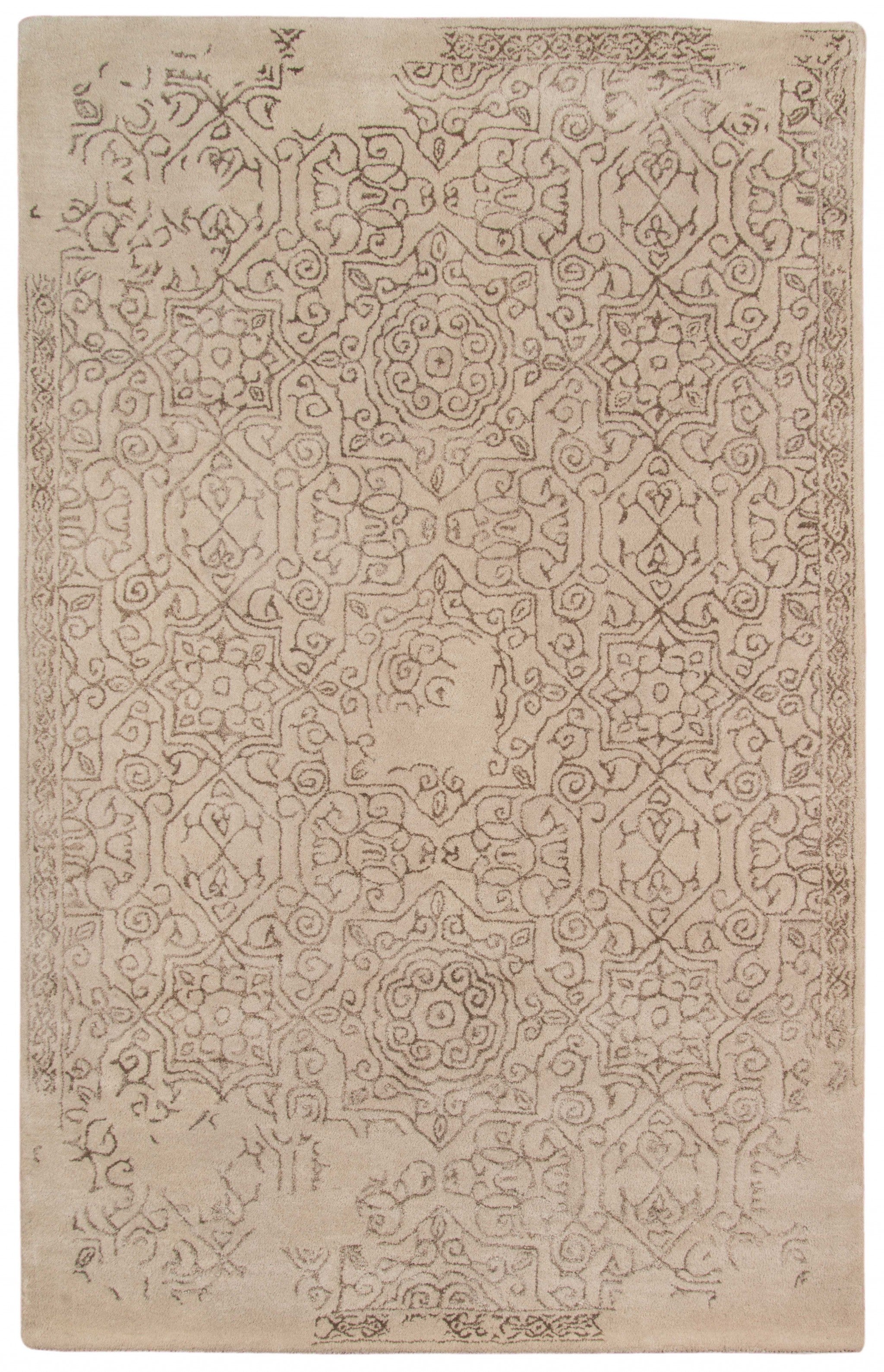 8" X11" X 0.5" Beige  Wool Area Rug