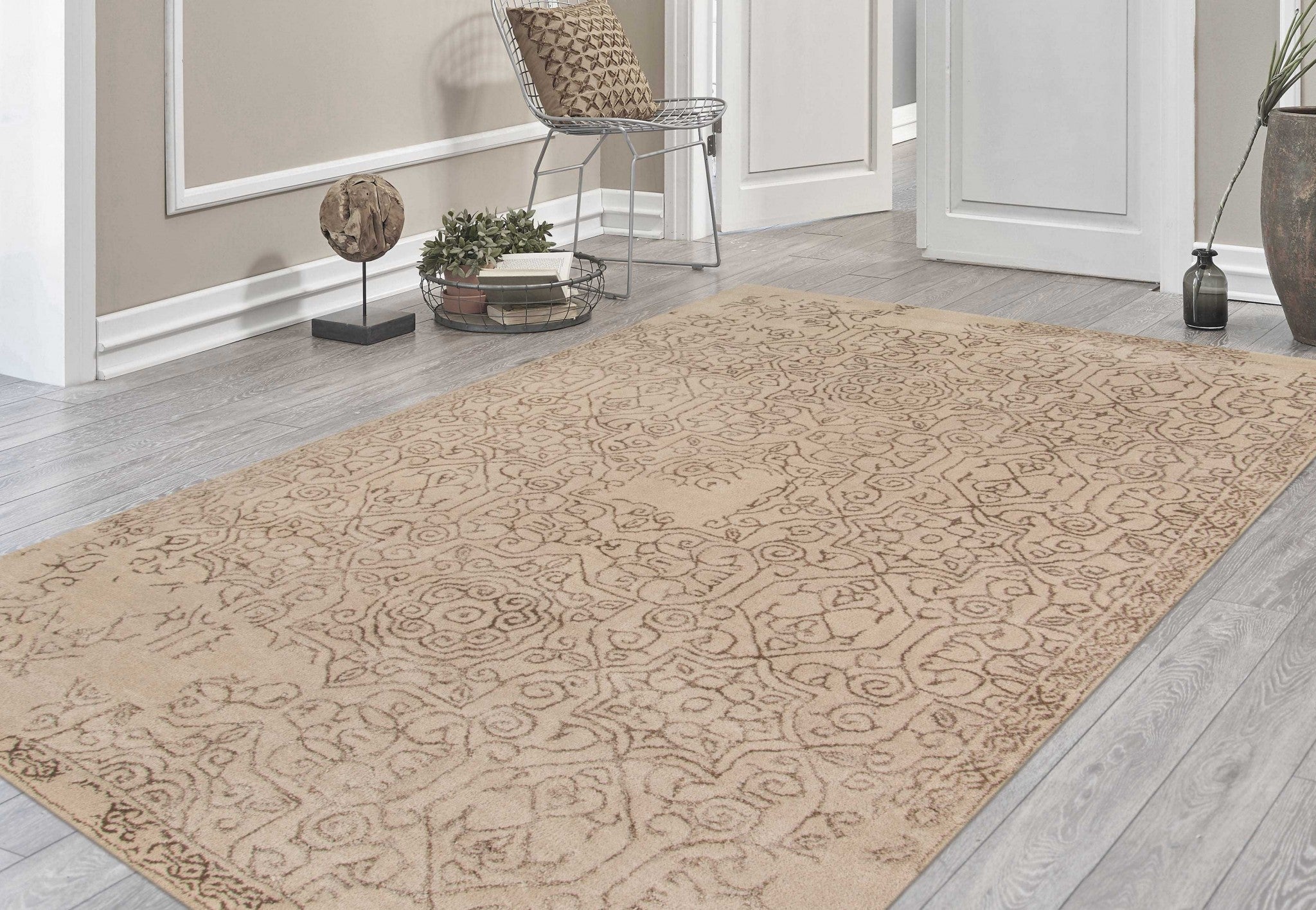 8" X11" X 0.5" Beige  Wool Area Rug