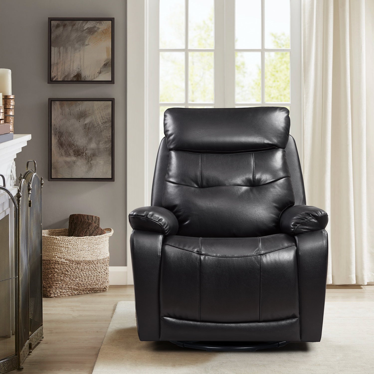 33.46" X 38.18" X 39.8" Black Leather PVC Glider & Swivel Power Recliner with USB port