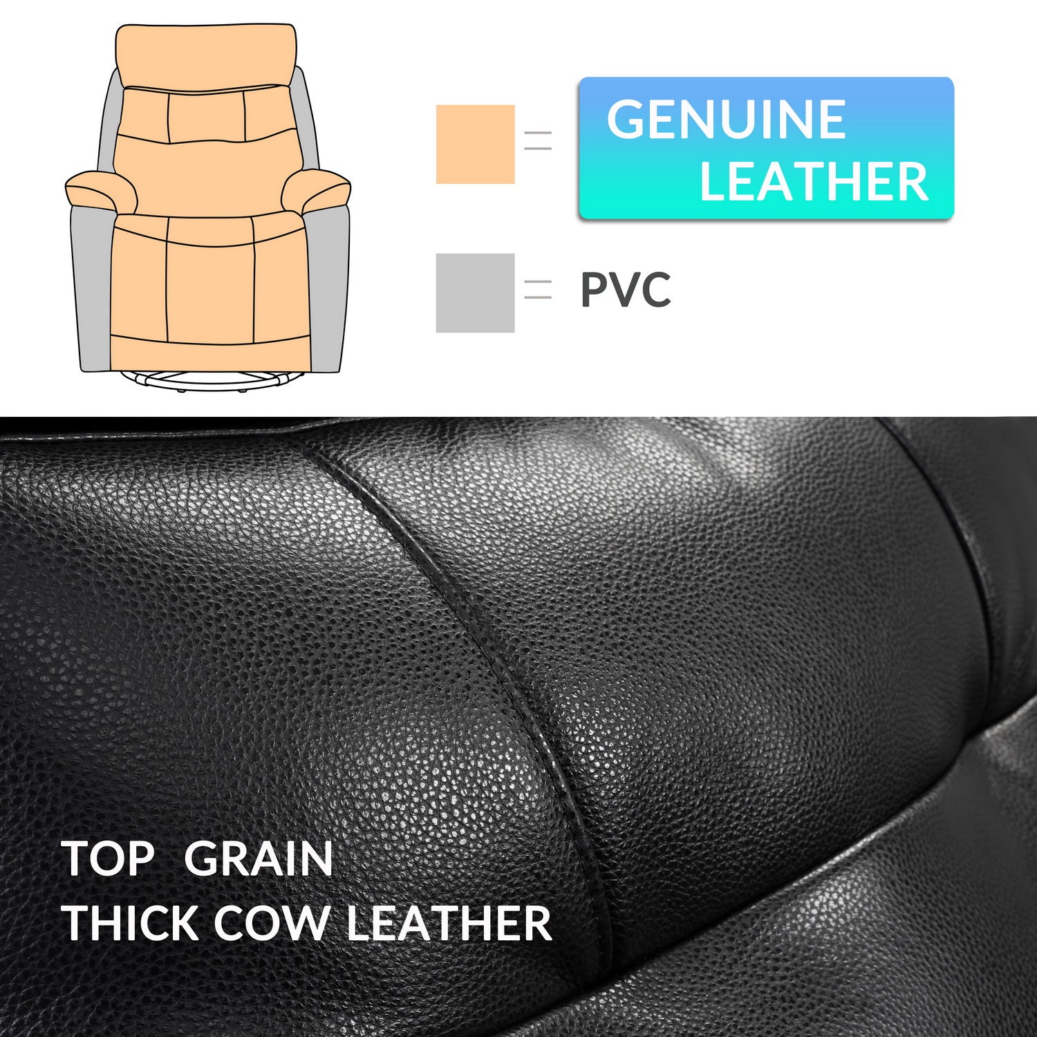 33.46" X 38.18" X 39.8" Black Leather PVC Glider & Swivel Power Recliner with USB port