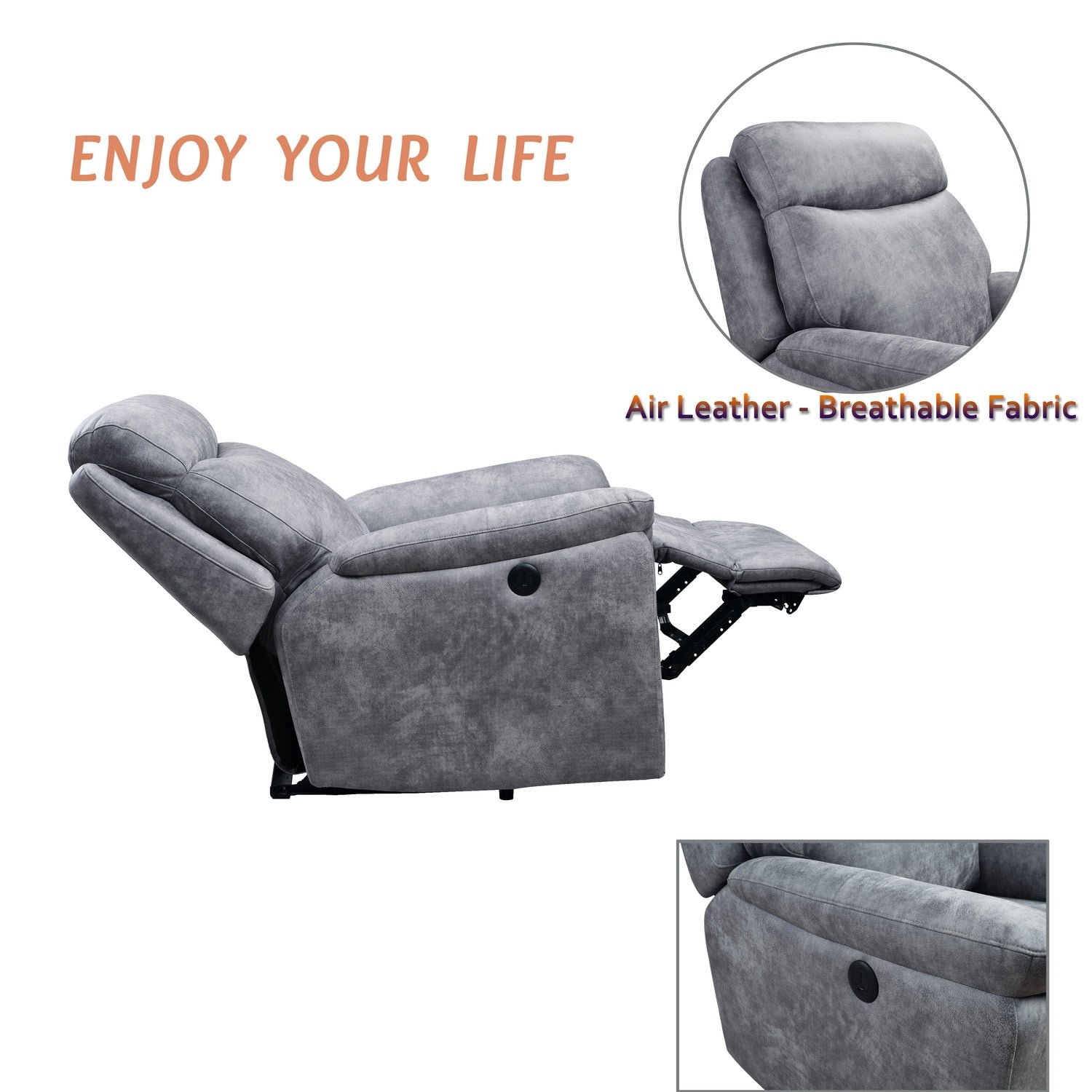 36.2" X 39.37" X 41.7" Grey Air Leather -  Power Recliner with USB port